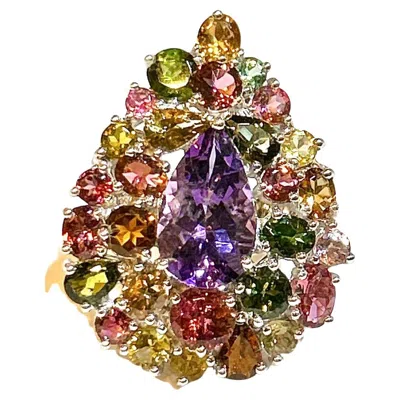 Pre-owned Bochic “orient” Vintage Amethyst & Multi Tourmaline Ring 18k Gold & Silver In Purple
