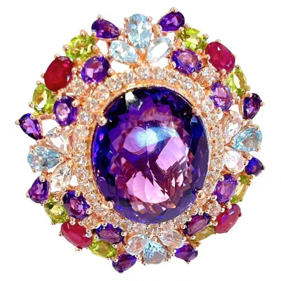 Pre-owned Bochic “orient” Vintage Amethyst & Ruby & Multi Gem Ring 18k & Silver In Purple