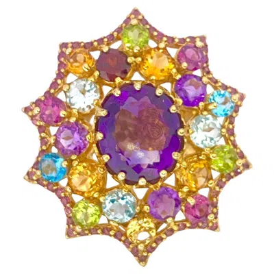 Pre-owned Bochic “orient” Vintage Amethyst, Citrine & Topaz Ring Set In 18 K Gold & Silver In Purple