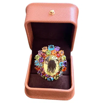 Pre-owned Bochic “orient” Vintage Amethyst, Lemon Quartz & Citrine Ring Set In 18k Gold & In Purple