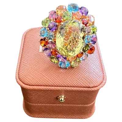 Pre-owned Bochic “orient” Vintage Amethyst, Lemon Quartz & Citrine Ring Set In 18k Gold & In Purple