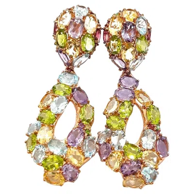 Pre-owned Bochic “orient” Vintage Amethyst, Peridot & Citrine Earrings Set 18k Gold&silv In Purple