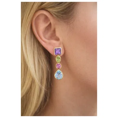 Pre-owned Bochic “orient” Vintage Amethyst, Peridot, Ruby & Topaz Earrings Set 18k Gold In Purple