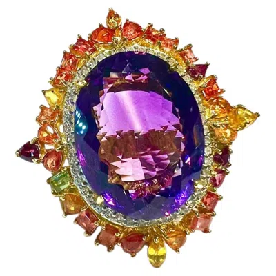 Pre-owned Bochic “orient” Vintage Amethyst, Sapphire & Diamond Cocktail Ring In Purple