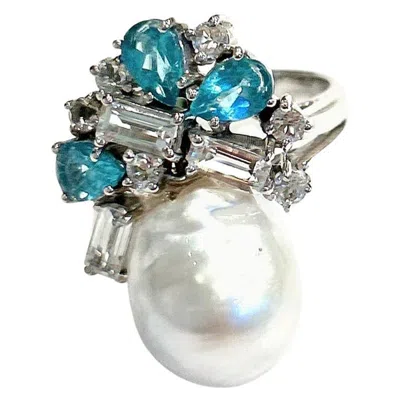 Pre-owned Bochic “orient” Vintage Appetite, Topaz & Pearl Cocktail Ring 18k Gold & Silver In Multi