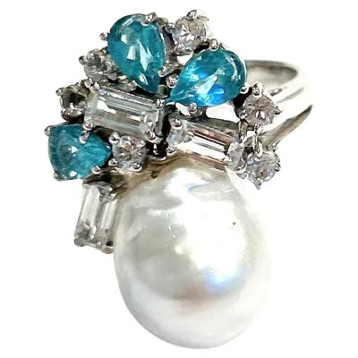 Pre-owned Bochic “orient” Vintage Appetite, Topaz & Pearl Cocktail Ring 18k Gold & Silver In Multi