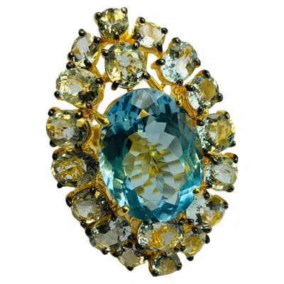Pre-owned Bochic “orient” Vintage Aquamarine & Blue Topaz Ring Set In 18k Gold & Silver