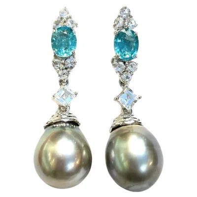 Pre-owned Bochic “orient” Vintage Blue Appetite & White Topaz Earrings Set 18k Gold&silver