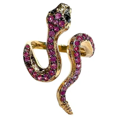Pre-owned Bochic “orient” Vintage Blue Sapphire & Red Ruby Serpent Ring 18k Gold & Silver