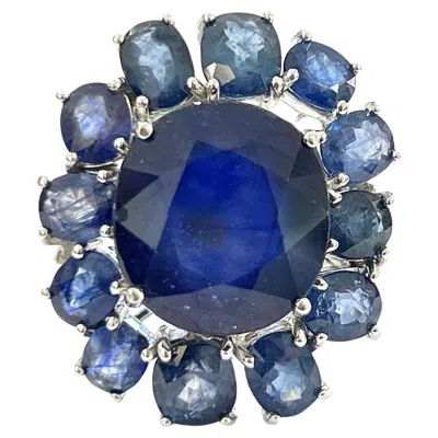 Pre-owned Bochic “orient” Vintage Blue Sapphire Cocktail Ring Set In 18k Gold & Silver