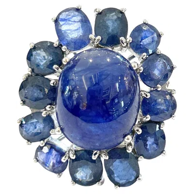 Pre-owned Bochic “orient” Vintage Blue Sapphire Cocktail Ring Set In 18k Gold & Silver