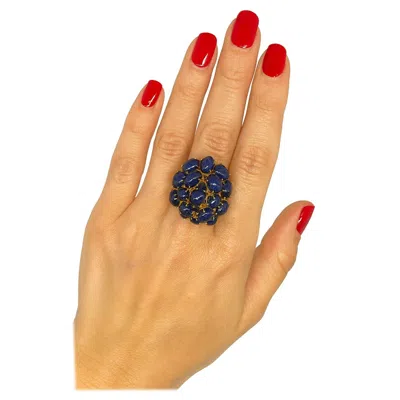 Pre-owned Bochic “orient” Vintage Blue Sapphire Vintage Cluster Ring Set 18k Gold & Silver