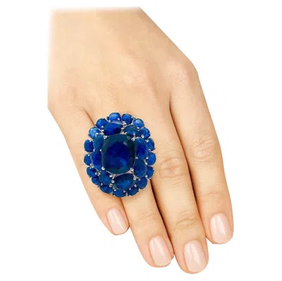 Pre-owned Bochic “orient” Vintage Blue Sapphire Vintage Cluster Ring Set 18k White Gold &