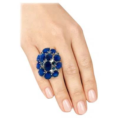 Pre-owned Bochic “orient” Vintage Blue Sapphire Vintage Cluster Ring Set 18k White Gold &