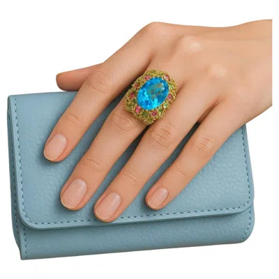 Pre-owned Bochic “orient” Vintage Blue Topaz & Rodorite Ring Set In 18k Gold & Silver