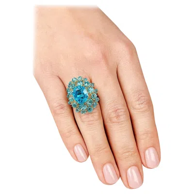 Pre-owned Bochic “orient” Vintage Blue Topaz Cocktail Ring Set In 18k Gold & Silver