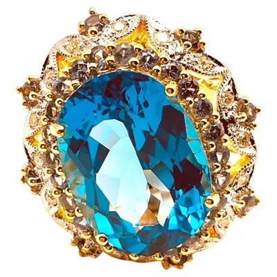 Pre-owned Bochic “orient” Vintage Blue Topaz, Sapphire & Diamonds Ring S18k Gold & Silver