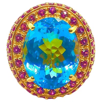Pre-owned Bochic “orient” Vintage Bluetopaz & Multi Gem Ring Set 18k Gold & Silver