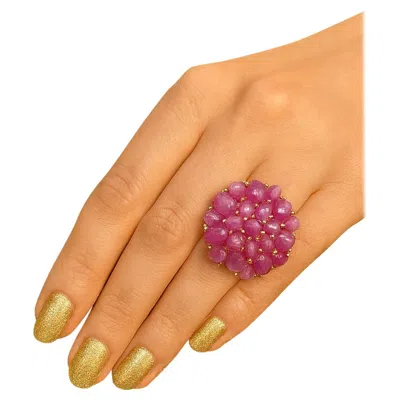 Pre-owned Bochic “orient” Vintage Bubble Cabochon Ruby Ring Set In 18k Gold & Silver In Multi