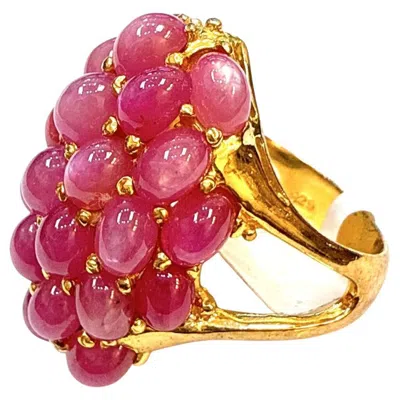 Pre-owned Bochic “orient” Vintage Bubble Cabochon Ruby Ring Set In 18k Gold & Silver In Multi