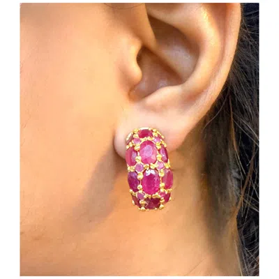 Pre-owned Bochic “orient” Vintage Bubble Ruby Earrings Set 18k Gold & Silver In Multi