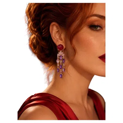 Pre-owned Bochic �orient� Vintage Cascading Ruby & Amethyst Earrings - 18 K Gold & Silver In Purple