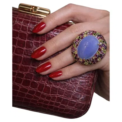 Pre-owned Bochic “orient” Vintage Chalcedony & Multi Gem Cocktail Ring - 18k Gold & Silver