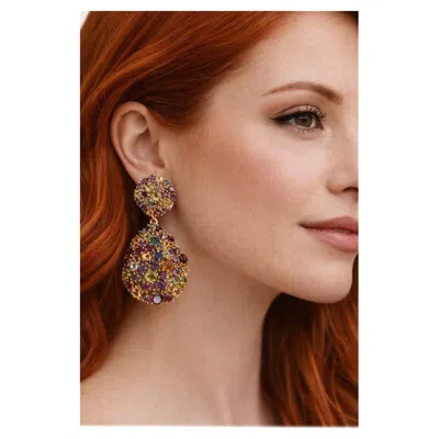 Pre-owned Bochic “orient” Vintage Citrine & Amethyst Earrings Set 18k Gold & Silver In Purple
