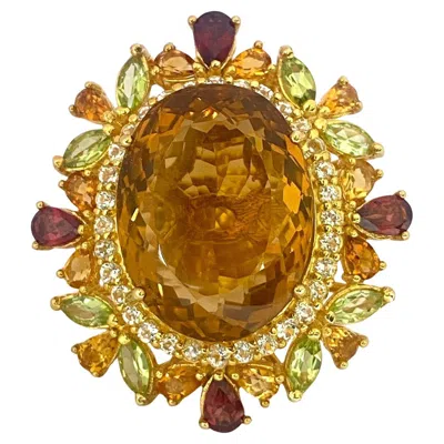 Pre-owned Bochic “orient” Vintage Citrine, Peridot & Rhodolite Ring Set In 18k Gold & Silv In Multi
