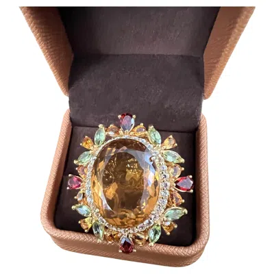 Pre-owned Bochic “orient” Vintage Citrine, Peridot & Rhodolite Ring Set In 18k Gold & Silv In Multi