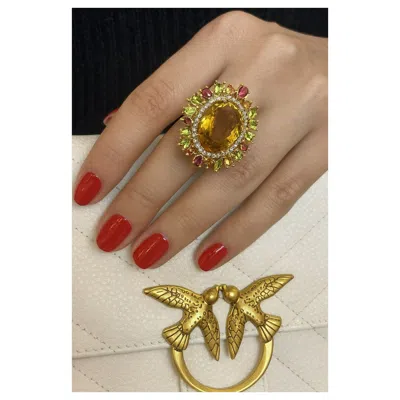 Pre-owned Bochic “orient” Vintage Citrine, Peridot & Rhodolite Ring Set In 18k Gold & Silv In Multi