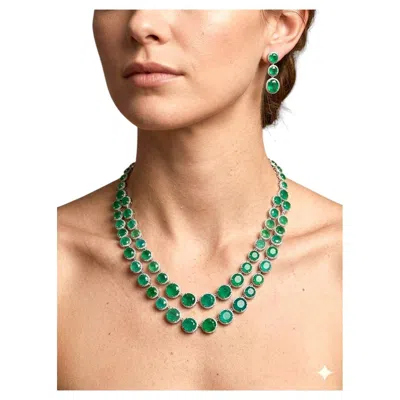 Pre-owned Bochic “orient” Vintage Classic Italian Diamond & Emerald Necklace - 18k Gold & In Green