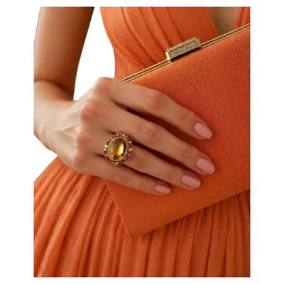 Pre-owned Bochic “orient” Vintage Cognac Citrine, Sapphire & Diamond Cocktail Ring - 18k & In Blue