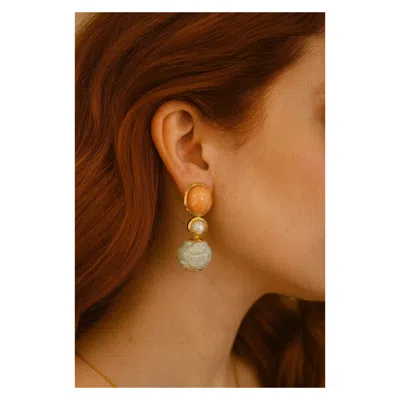 Pre-owned Bochic “orient” Vintage Coral, Pearl & Mint Jade Set In 18k Gold & Silver In Green