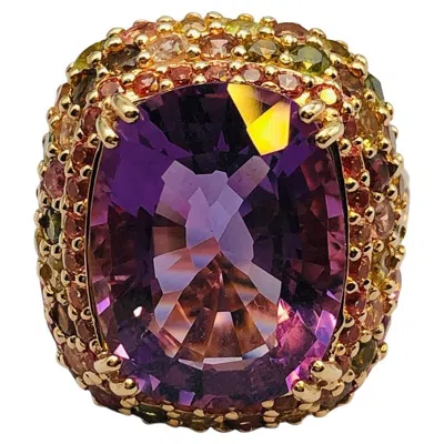 Pre-owned Bochic “orient” Vintage Diamond, Amethyst & Sapphire Ring Set In 18k Gold & Silv In Purple