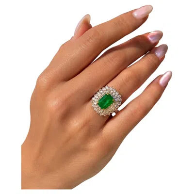 Pre-owned Bochic “orient” Vintage Diamond & Emerald Ring — 18k Gold & Silver In Green