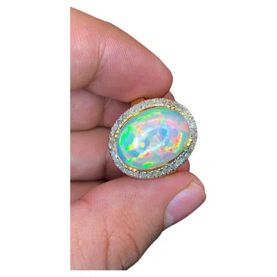 Pre-owned Bochic “orient” Vintage Diamond & Fire Opal Ring Set In 18k Gold & Silver In Multi