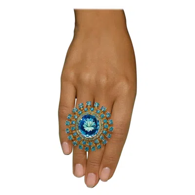 Pre-owned Bochic “orient” Vintage Diamond & Multi Blue Topaz Ring Set In 18k Gold & Silver
