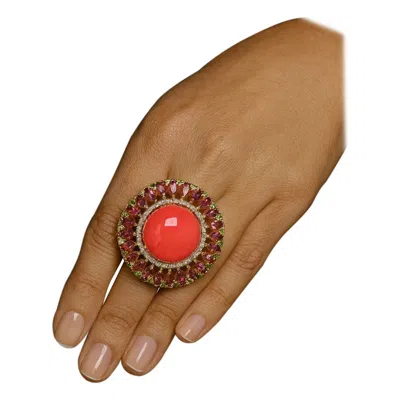 Pre-owned Bochic “orient” Vintage Diamond & Orange Opal Ring Set In 18k & Silver