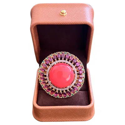 Pre-owned Bochic “orient” Vintage Diamond & Orange Opal Ring Set In 18k Gold & Silver