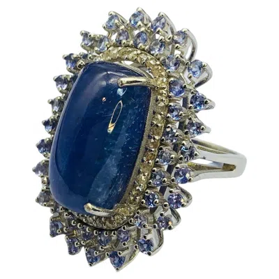 Pre-owned Bochic “orient” Vintage Diamond & Tanzanite Cocktail Ring Set 18k Gold & Silver In Multi