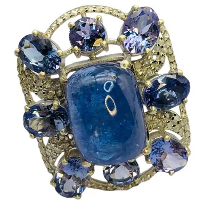 Pre-owned Bochic “orient” Vintage Diamond & Tanzanite Cocktail Ring Set In 18k Gold & Silv In Multi