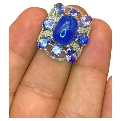 Pre-owned Bochic “orient” Vintage Diamond & Tanzanite Ring Set 18k White Gold & Silver