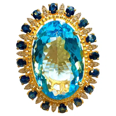 Pre-owned Bochic “orient” Vintage Diamond, Blue Sapphire & Topaz Ring Set In 18k Gold & Si