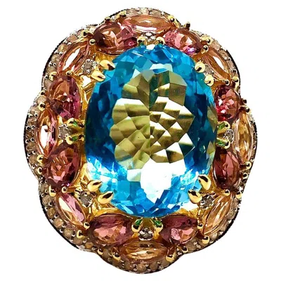 Pre-owned Bochic “orient” Vintage Diamond, Blue Topaz & Pink Tourmaline Ring Set 18k & Sil