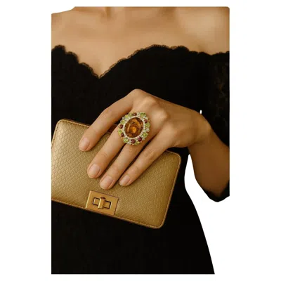 Pre-owned Bochic “orient” Vintage Diamond, Cognac Citrine & Peridot Ring Set 18k Gold & S In Multi