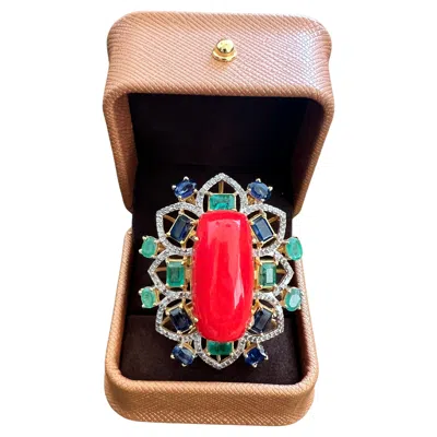 Pre-owned Bochic “orient” Vintage Diamond, Emeralds, Sapphire & Opal Ring Set 18k Gold & In Blue