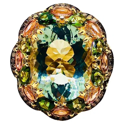 Pre-owned Bochic “orient” Vintage Diamond, Green Amethyst & Pink Tourmaline Ring Set 18k & In Purple