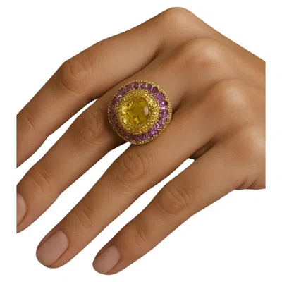 Pre-owned Bochic “orient” Vintage Diamond, Lemon Quartz & Gem Ring Set 18k Gold & Silver In Multi