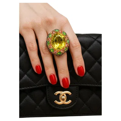 Pre-owned Bochic “orient” Vintage Diamond, Lemon Quartz & Pink Tourmaline Ring Set 18 K Go